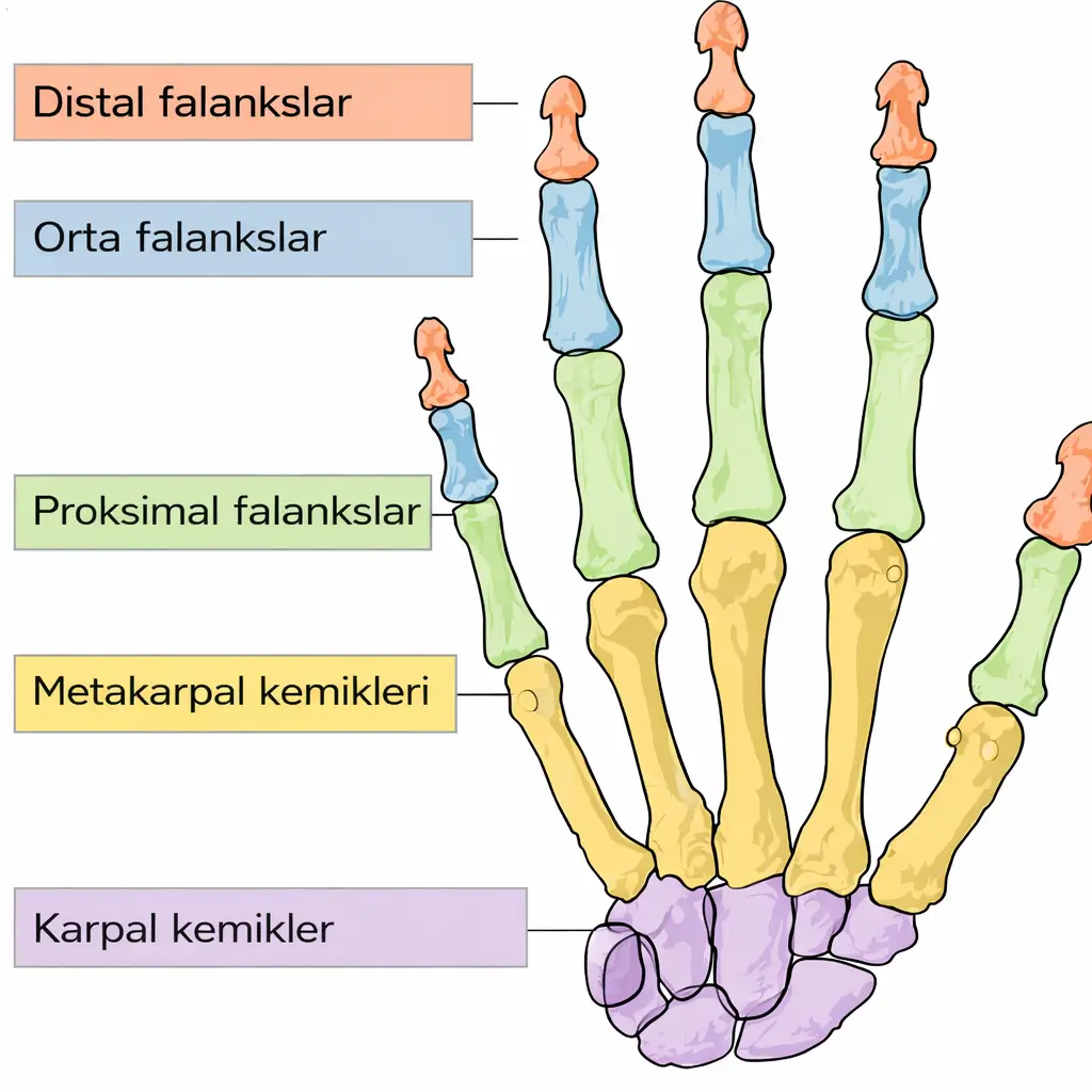 El kemiklerinin renkli anatomik gösterimi