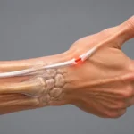 EPL (Extensor Pollicis Longus) tendon kopmasını gösteren anatomik 3D medikal illüstrasyon