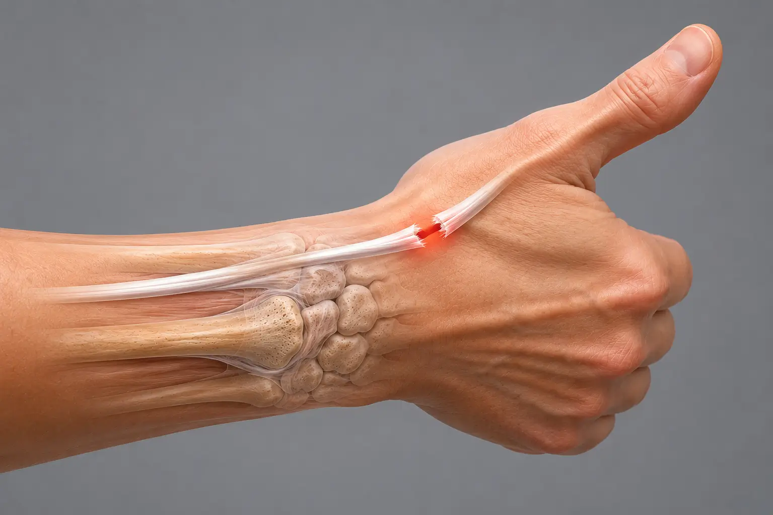 EPL (Extensor Pollicis Longus) tendon kopmasını gösteren anatomik 3D medikal illüstrasyon