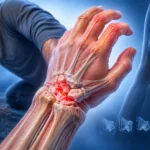 Lunatum çıkığında median sinir basısını ve karpal instabiliteyi gösteren anatomik medikal illüstrasyon